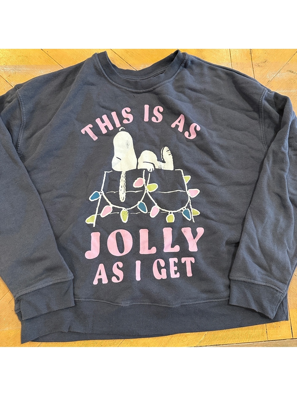 Peanuts Snoopy XS Gray This Is As Jolly As I Get Christmas Sweatshirt